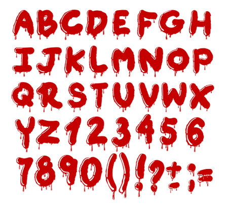 Letters of the alphabet in bloody fontstyle on a white backgroundのイラスト素材