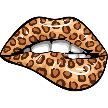 Open Mouth with Red Lips Biting. womens mouth. Vector leopardsのイラスト素材