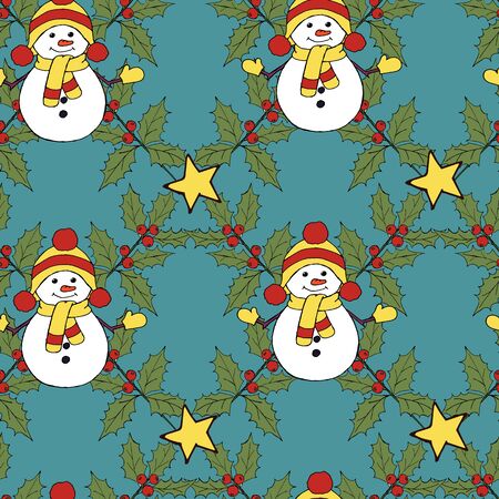 Christmas snowman card. Merry christmas icon set. Vector festive illustration. Leaf nature icon vector. Vector banner. Vector vintage illustration. Winter season illustration. Xmas holiday.のイラスト素材