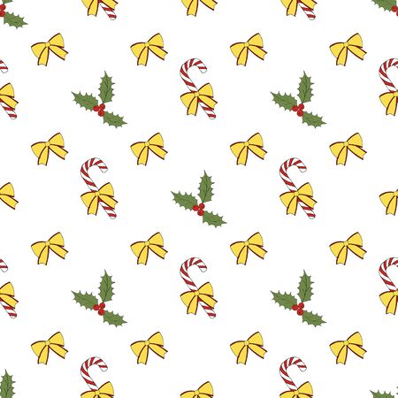 Vintage seamless pattern with vector holly pattern for paper design. Happy new year decoration. Vector graphic. Vector festive illustration. Holly berry christmas icon. Season greetingのイラスト素材
