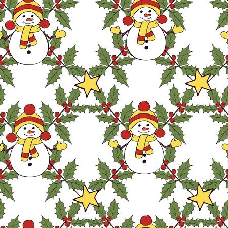Christmas snowman card. Merry christmas icon set. Vector festive illustration. Leaf nature icon vector. Vector banner. Vector vintage illustration. Winter season illustration. Xmas holidayのイラスト素材