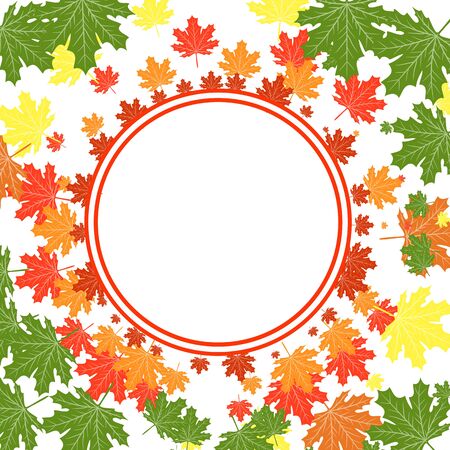 autumn leaves frame Autumn Colorful Leaves Background. Vector.のイラスト素材