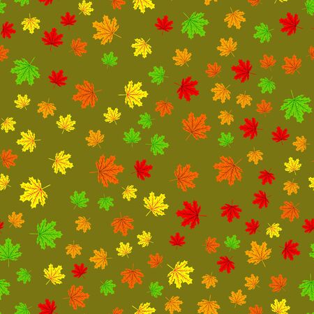 Autumn seamless background with maple colorful leaves. Design for fall season posters, wrapping papers and holidays decorations. Vector illustration leaf fall patternのイラスト素材