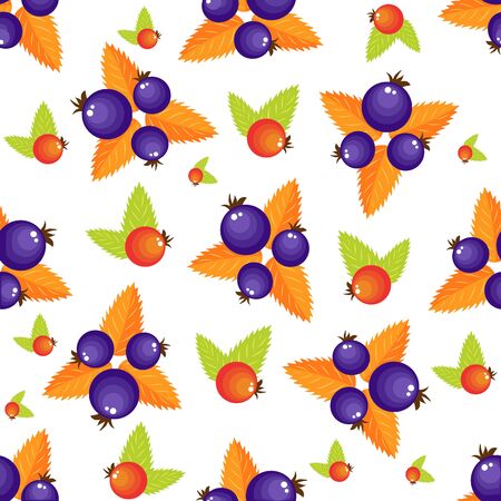 Assorted forest berries seamless pattern. Simple naive rustic style repeatable motif in red and violet colors for background, wrapping paper, fabric, surface design. pattern seamless violet and red berriesのイラスト素材