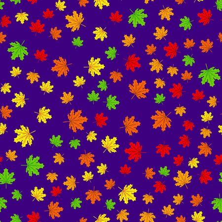 Beautiful Hand drawn Maple leaves mix with modern line in maple shape and autumn leaves element seamless pattern vector layer for fashion,fabric,and all prints on dark greenのイラスト素材