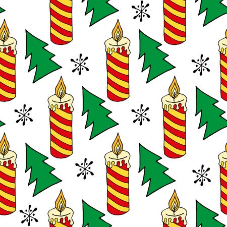 Seamless christmas pattern of christmas trees, stars and snowflakes. Seamless christmas pattern trees for web background design. holiday illustration. Christmas winter background.のイラスト素材