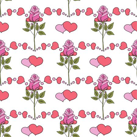 Valentines day seamless pattern roses and hearts. romantic seamless pattern with red hearts on a color background by day of wedding or valentines dayのイラスト素材