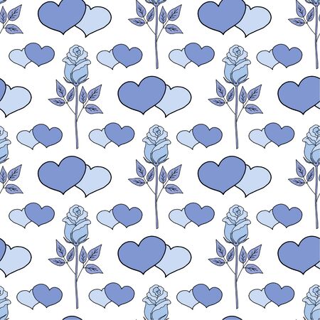 Valentines day seamless pattern roses and hearts. romantic seamless pattern with red hearts on a color background by day of wedding or valentines dayのイラスト素材