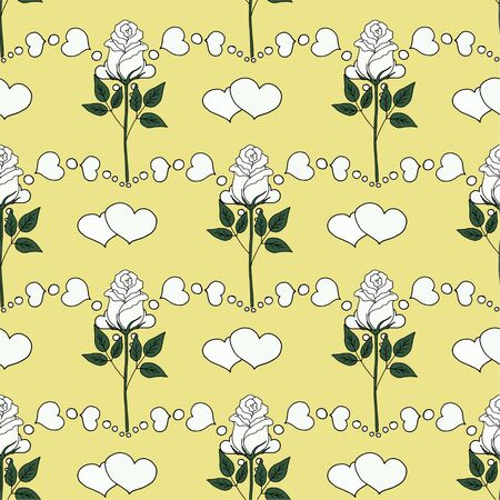 Valentines day seamless pattern roses and hearts. romantic seamless pattern with red hearts on a color background by day of wedding or valentines dayのイラスト素材