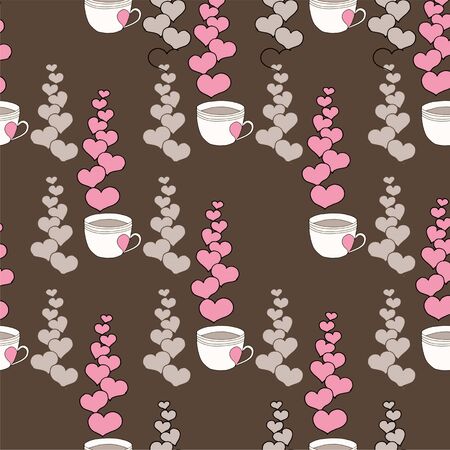Valentines day seamless pattern with coffee cup and hearts. Beautiful greeting card with valentines day seamless pattern. Red heart valentine love logo vector. Holiday background.Vector illustrationのイラスト素材