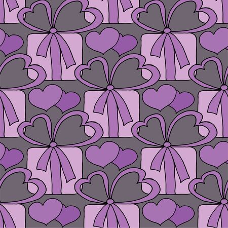 Valentines day seamless pattern with hearts and gifts. Beautiful abstract pattern with Valentines day seamless pattern for decorative design. Logo element for wedding illustration. Vintage design.のイラスト素材