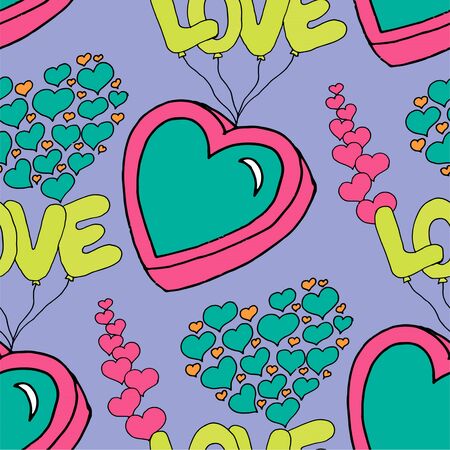 Valentines day seamless pattern with coffee cup and hearts. Beautiful greeting card with valentines day seamless pattern. Red heart valentine love logo vector. Holiday background.Vector illustrationのイラスト素材