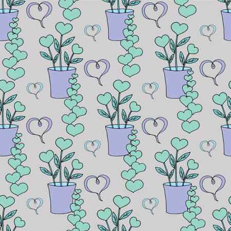 Valentines day seamless pattern with coffee cup and hearts. Beautiful greeting card with valentines day seamless pattern. Red heart valentine love logo vector. Holiday background.Vector illustrationのイラスト素材