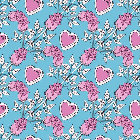 Valentines day seamless pattern roses and hearts. romantic seamless pattern with red hearts on a color background by day of wedding or valentines dayのイラスト素材