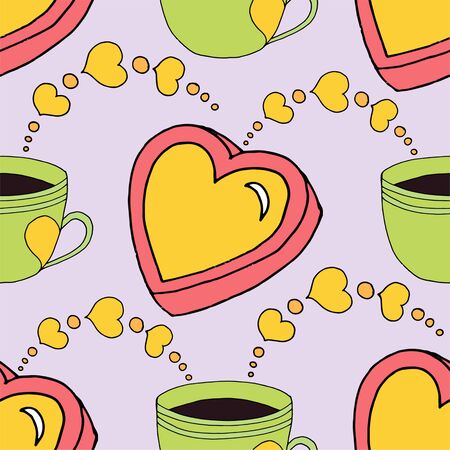 valentines day seamless pattern cup and heartsのイラスト素材