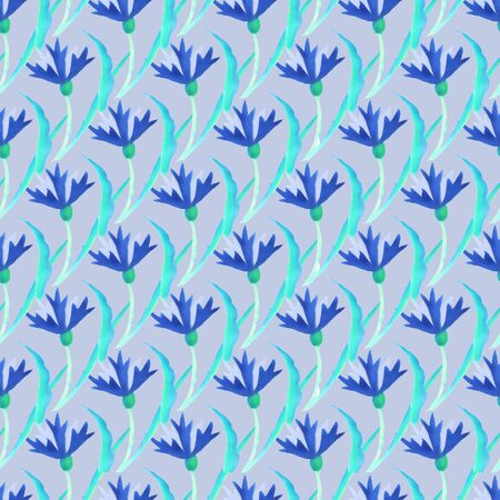 Beautiful watercolor illustration with watercolour blue cornflower on white background. seamless pattern. Watercolour illustration. Watercolor botanical illustration.の写真素材