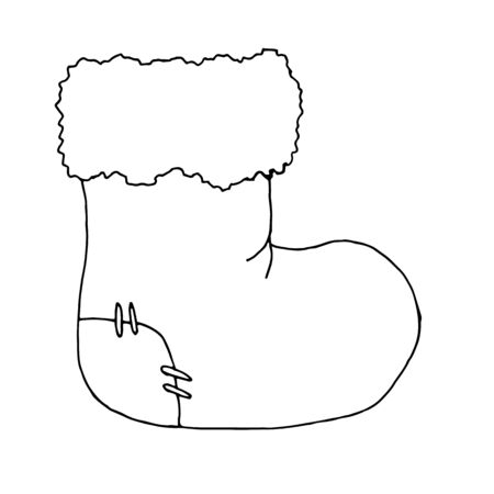 Vector illustration. Hand drawn doodle of Christmas sock for gifts. Cartoon sketch. Isolated on white background. Hand drawn christmas boot isolated on a white background.のイラスト素材