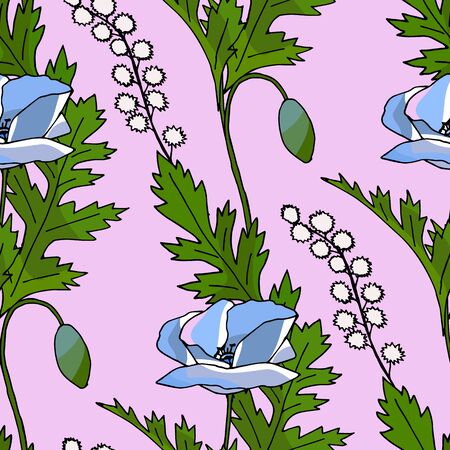 Abstract poppy seamless pattern for textile design. Floral seamless vector pattern. Graphic modern pattern. Vector illustration background. Vector design print template. Seamless vector texture. Doodle style texture.のイラスト素材