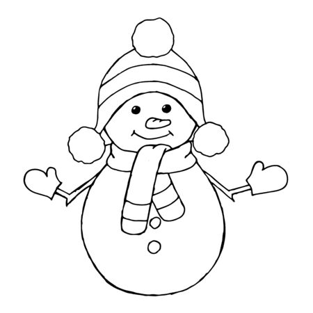 Sketching style snowmen and christmas gift boxes doodles. Hand drawn snowman isolated on a white background.のイラスト素材