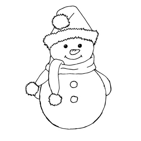 Sketching style snowmen and christmas gift boxes doodles. Hand drawn snowman isolated on a white background.のイラスト素材