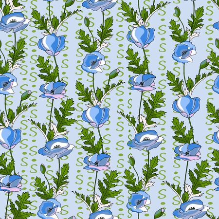 Abstract poppy seamless pattern for textile design. Floral seamless vector pattern. Graphic modern pattern. Vector illustration background. Vector design print template. Seamless vector texture. Doodle style texture.のイラスト素材