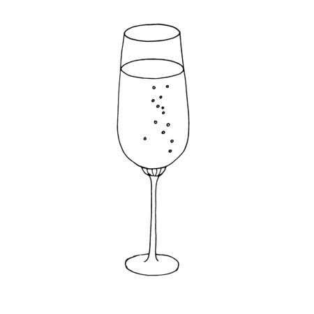 Wine Glass Isolated On The White Background. Hand drawn a glass of champagneicon isolated on a white background. Valentine day concept.のイラスト素材