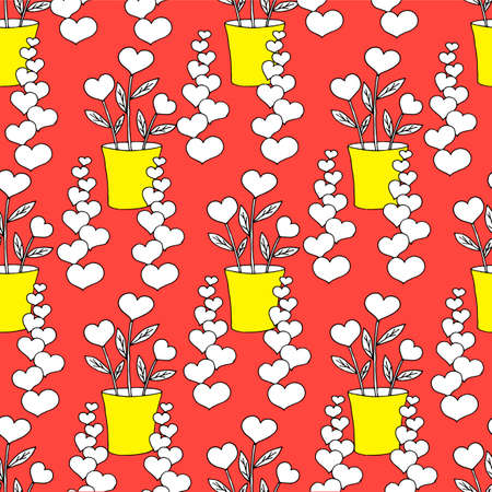 Valentines day seamless pattern with coffee cup and hearts. Beautiful greeting card with valentines day seamless pattern. Red heart valentine love logo vector. Holiday background.Vector illustrationのイラスト素材