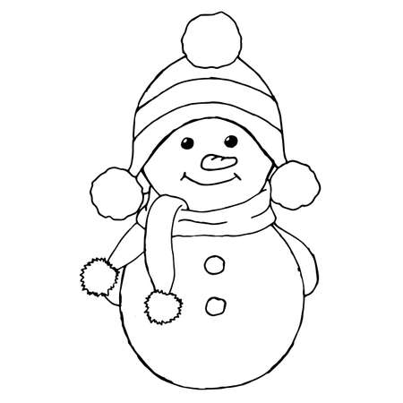 Sketching style snowman and christmas gift boxes doodles. Hand drawn snowman isolated on a white background.のイラスト素材