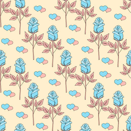 Valentines day seamless pattern roses and hearts.のイラスト素材