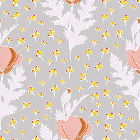 Poppies stripped seamless pattern. Yellow, orange, red, brown.Floral seamless vector pattern. Graphic modern pattern. Vector illustration background. Vector design print template.のイラスト素材