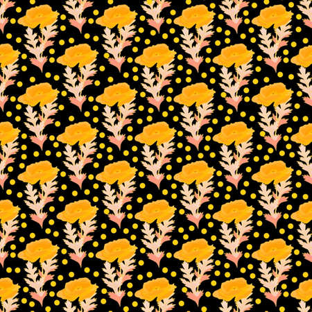 Poppies stripped seamless pattern. Yellow, orange, red, brown.Floral seamless vector pattern....