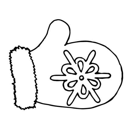 mitten glove cartoon vector and illustration, black and white, hand drawn, sketch style, isolated on white background. Hand drawn mitten isolated on a white background.のイラスト素材