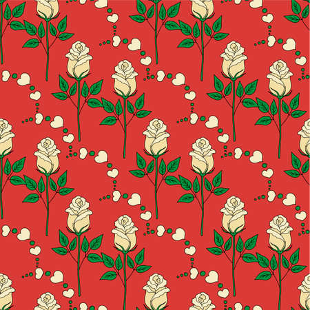 Valentines day seamless pattern roses and hearts.のイラスト素材