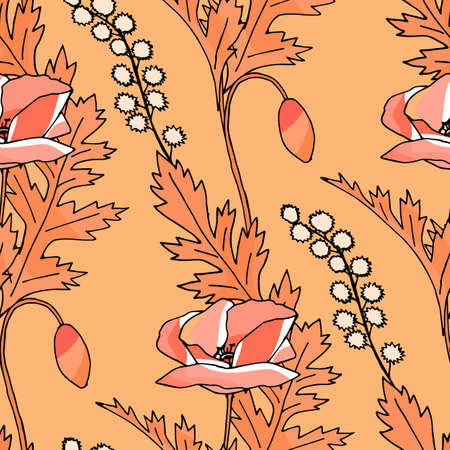 Poppies stripped seamless pattern.のイラスト素材