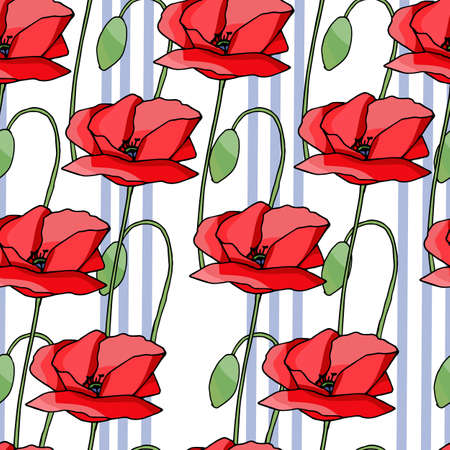 Vintage poppy seamless pattern, great design for any purpose. Doodle style texture. Geometric floral background. Fabric wallpaper with print texture.のイラスト素材