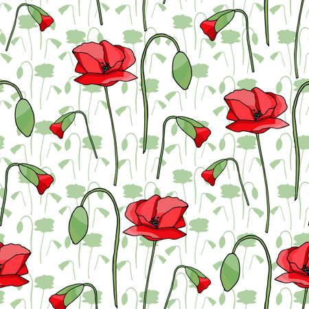 Vintage poppy seamless pattern, great design for any purpose. Doodle style texture. Geometric floral background. Fabric wallpaper with print texture.のイラスト素材