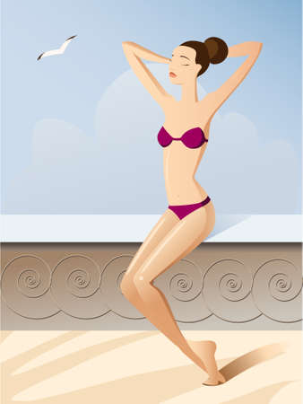  young beautiful girl in vacation on the sunのイラスト素材