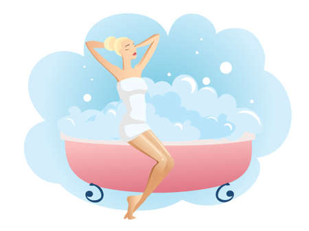 young girl in a bathroom のイラスト素材