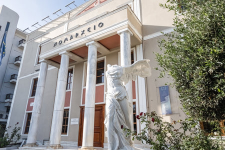 New Nomarcheio modern building in Alexandroupolis capital Evros region Greece, Winged Victory of Samothrace, 25-10-2022 editorial use.のeditorial素材