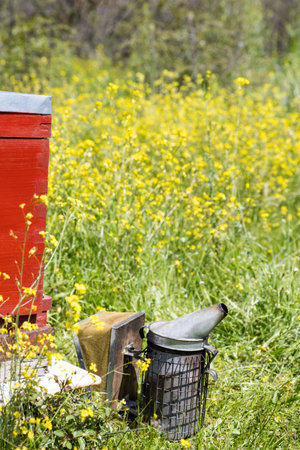 A beehive man-made structure to house a honey bee nest in Greek fields.
