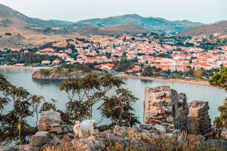 View from Byzantine Medieval Castle of Myrina in Lemnos or Limnos Greek island in the northern Aegean Sea summer vacation.の写真素材