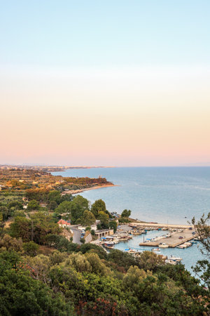 Panoramic view to Makri port from the Cyclops Cave near to Alexandroupolis Evros Greece, hiking path.の写真素材