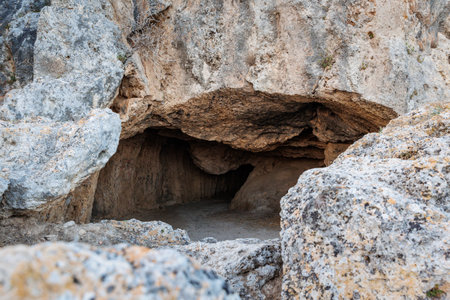 Panoramic view to Makri port from the Cyclops Cave near to Alexandroupolis Evros Greece, hiking path.の写真素材