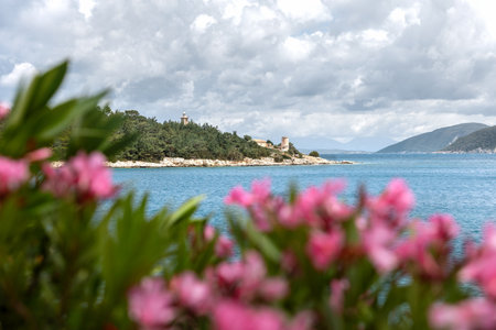 Cruise to Fiskardo Kefalonia Greek island, Ionian Sea near Preveza. Summer vacation. Cloudy sky and...
