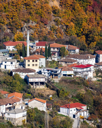 Thermal bath in Thermes Greek pomak villages near Xanthi, beautiful scenery and minaret architecture, muslim culture and religion, hot springs.の写真素材