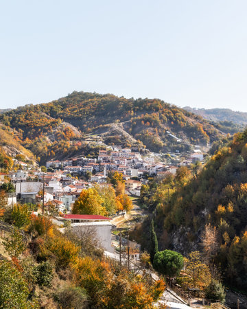 Miki Greek pomak village near Xanthi, beautiful scenery and minaret architecture, muslim culture and religion.の写真素材