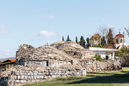 The ruins of Ancient Loutra Traianoupolis with thermal baths near to ancient town Hannah close to Alexandroupolis Evros Greece.の写真素材