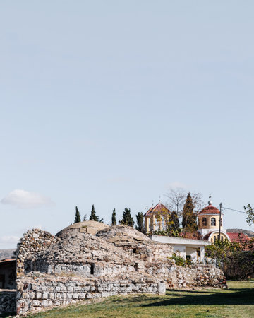 The ruins of Ancient Loutra Traianoupolis with thermal baths near to ancient town Hannah close to Alexandroupolis Evros Greece.の写真素材