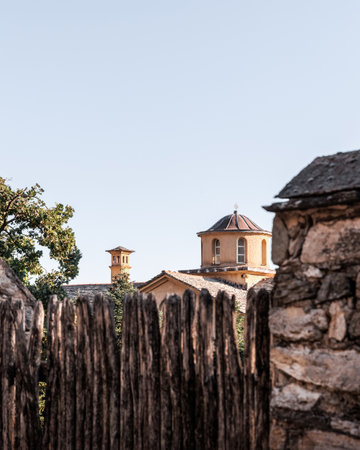 Byzantine Orthodox Monastery of Timios Prodromos at Akritochori near Serres and Lake Kerkini, Macedonia Greece, located on Menikio Mountain, tourist destination.の写真素材