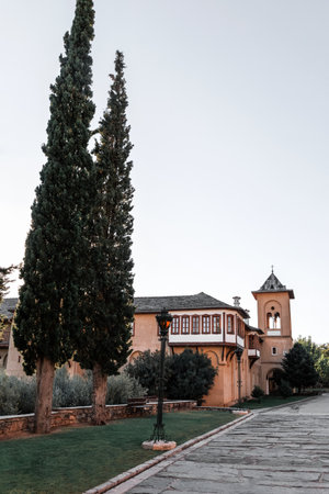Byzantine Orthodox Monastery of Timios Prodromos at Akritochori near Serres and Lake Kerkini, Macedonia Greece, located on Menikio Mountain, tourist destination.の写真素材